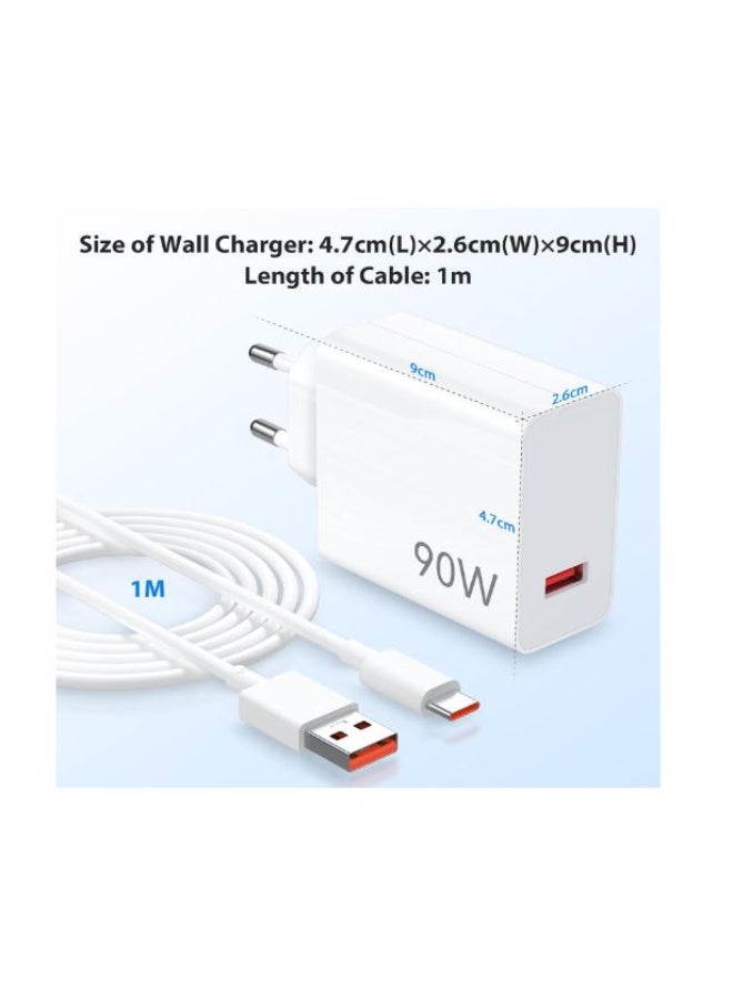 90W Turbo Adapter Fast Charging Type C 1 Meter Cable 6A for mi 15 Ultra 14 13 Ultra Redmi K80 Redmi Turbo 4 3 (Type-A) EU White - Image 4